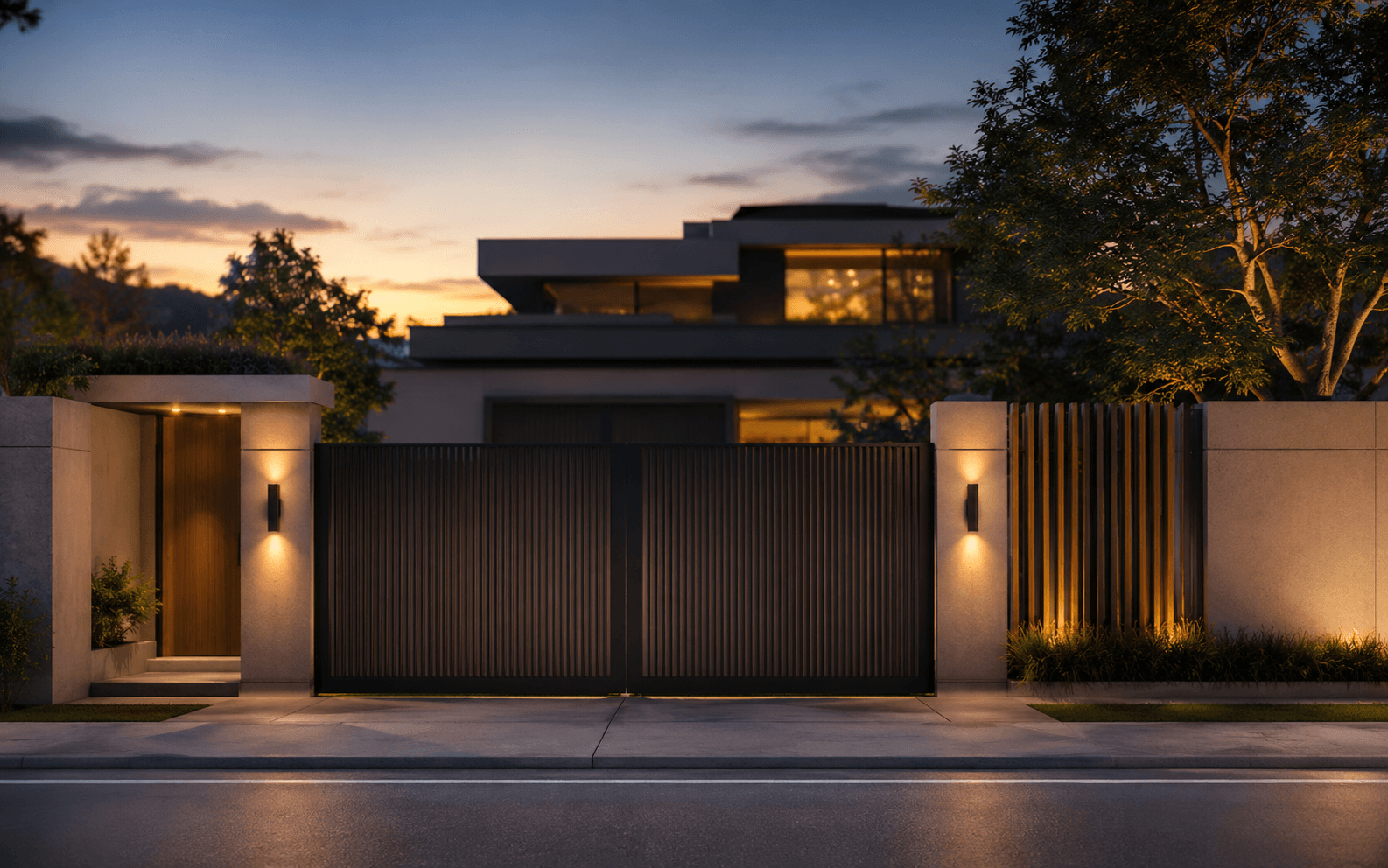 An evening arrival at a private home’s gate